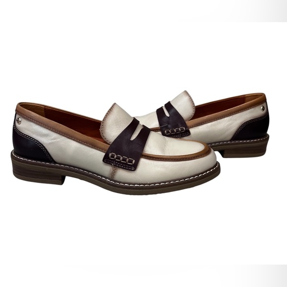 Pikolinos Aldaya Marfil Brown and Cream Leather Loafers Size 38 - Picture 1 of 9